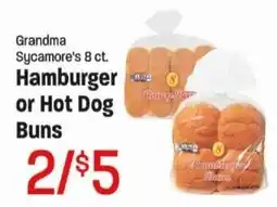 Maceys Grandma Sycamore's hamburger or hot dog buns offer