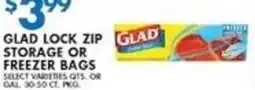 Associated Glad lock zip storage or freezer bags offer