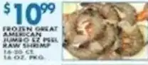 Associated Frozen great american jumbo ez peel raw shrimp offer