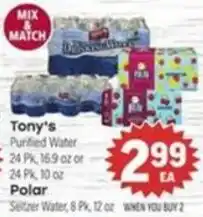 Tony’s Fresh Market Tony's purified water offer