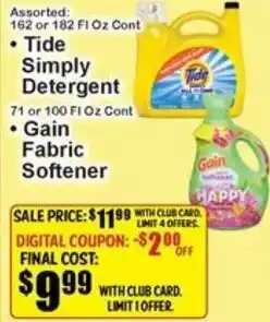 Super Fresh Tide Simply Detergent and Gain Fabric Softener offer