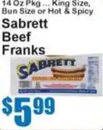Super Fresh Sabrett beef franks offer