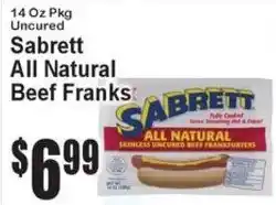 Super Fresh Sabrett all natural beef franks offer