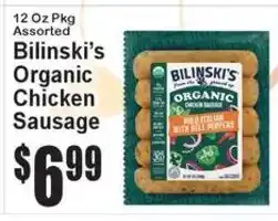 Super Fresh Bilinski's organic chicken sausage offer