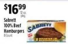 Pioneer Supermarkets Sabrett 100% Beef Hamburgers offer