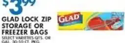 Associated Glad lock zip storage or freezer bags offer