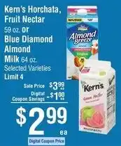 Smart & Final Kern's Horchata, Fruit Nectar or Blue Diamond Almond Milk offer