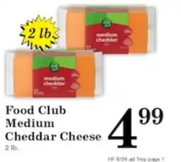 Harvest Foods Food Club Medium Cheddar Cheese offer
