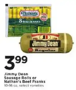 Cub Foods Jimmy Dean Sausage Rolls or Nathan's Beef Franks offer