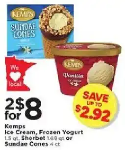 Cub Foods Kemps Ice Cream, Frozen Yogurt or Sundae Cones offer