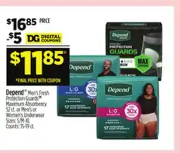Dollar General Depend Men's Fresh Protection Guards Maximum Absorbency or Men's or Women's Underwear Style offer
