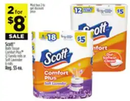 Dollar General Scott Bath Tissue Comfort Plus 12 Family rolls or Soft Lavender offer