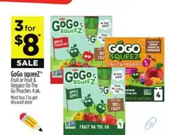 Dollar General GoGo squeeZ Fruit or Fruit & Veggie On The Go Pouches offer