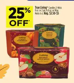 Dollar General True Living Candles 2-Wick or Wax Melts offer