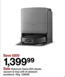 Target Roborock Saros 20X robotic vacuum & mop with AI obstacle avoidance offer