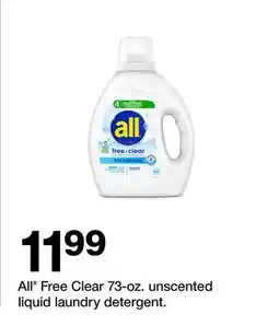Target All Free Clear 73-oz. unscented liquid laundry detergent offer