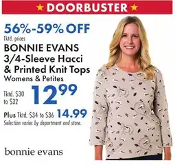 Boscov's BONNIE EVANS 3/4-Sleeve Hacci & Printed Knit Tops offer