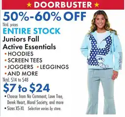 Boscov's ENTIRE STOCK Juniors Fall Active Essentials DOORBUSTER offer