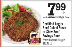 Price Chopper Certified Angus Beef Cubed Steak or Stew Beef Savings Pack offer