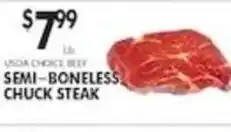 Pioneer Supermarkets Usda Choice Beef Semi-Boneless Chuck Steak offer