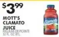 Pioneer Supermarkets Mott's Clamato Juice offer