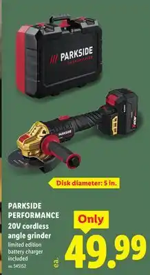 Lidl PARKSIDE PERFORMANCE 20V cordless angle grinder offer