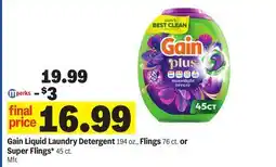 Meijer Gain Liquid Laundry Detergent 194 oz., Flings 76 ct. or Super Flings* 45 ct offer