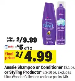 Meijer Aussie Shampoo or Conditioner 12.1 oz. or Styling Products* 3.2-10 oz offer