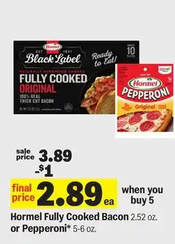 Meijer Hormel Fully Cooked Bacon 2.52 oz. or Pepperoni* 5-6 oz offer