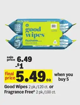 Meijer Good Wipes 2 pk./120 ct. or Fragrance Free* 2 pk./100 ct offer