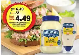 Meijer Hellmann's Mayonnaise 30 oz. or Squeeze Bottle* 20 oz offer