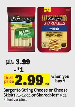 Meijer Sargento String Cheese or Cheese Sticks 7.5-12 oz. or Shareables* 6 oz offer
