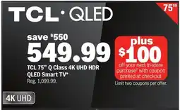 Meijer TCL 75 Q Class 4K UHD HDR QLED Smart TV offer
