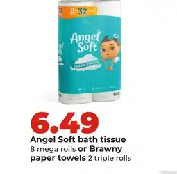 Hy-Vee Angel Soft bath tissue 8 mega rolls or Brawny paper towels 2 triple rolls offer