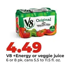 Hy-Vee V8 +Energy or veggie juice offer
