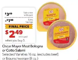 Family Fresh Market Oscar Mayer Meat Bologna or Cotto Salami offer