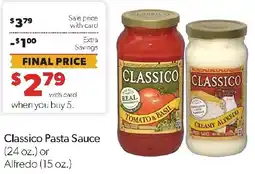 Family Fresh Market Classico pasta sauce or alfredo offer