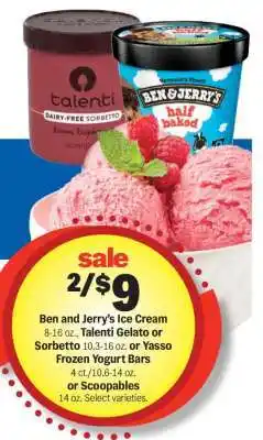 Meijer Ben and Jerry’s Ice Cream, Talenti Gelato or Sorbetto, Yasso Frozen Yogurt Bars, Scoopables offer