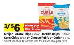 Meijer Meijer Potato Chips, Tortilla Chips, Corn Chips, Cheese Puffs or Curls offer