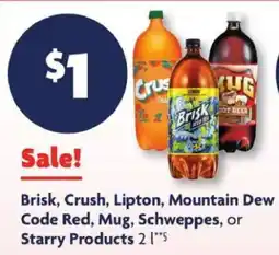 Family Dollar Brisk, Crush, Lipton, Mountain Dew Code Red, Mug, Schweppes, Starry Products offer