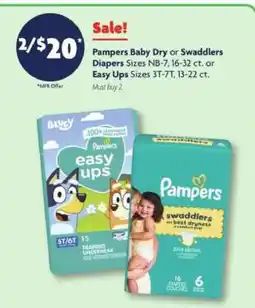 Family Dollar Pampers Baby-Dry or Swaddlers Diapers offer