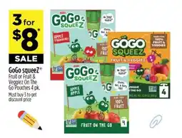 Dollar General GoGo squeeZ Fruit or Fruit & VeggieZ On The Go Pouches 4 pk offer