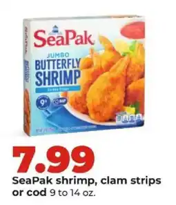 Hy-Vee Seapak shrimp, clam strips or cod offer