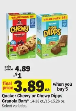 Meijer Quaker Chewy or Chewy Dipps Granola Bars offer