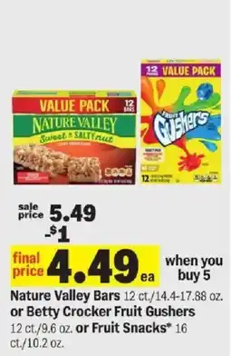 Meijer Nature Valley Bars or Betty Crocker Fruit Gushers or Fruit Snacks offer