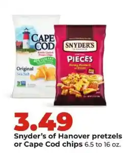 Hy-Vee Snyder's of Hanover pretzels or Cape Cod chips offer