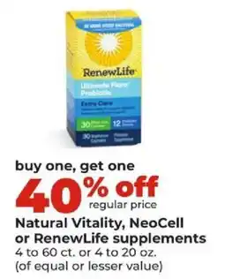 Hy-Vee Natural Vitality, NeoCell or RenewLife supplements offer