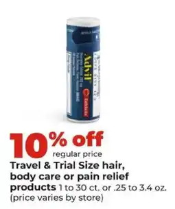 Hy-Vee Advil travel and trial size hair, body care or pain relief products offer