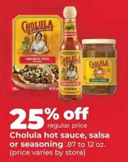Hy-Vee Cholula hot sauce, salsa or seasoning offer