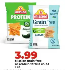 Hy-Vee Mission grain free or protein tortilla chips offer
